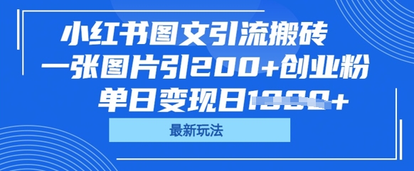 小红书图文引流搬砖，一张图片引200+创业粉，单日变现日数张-柒资源网创