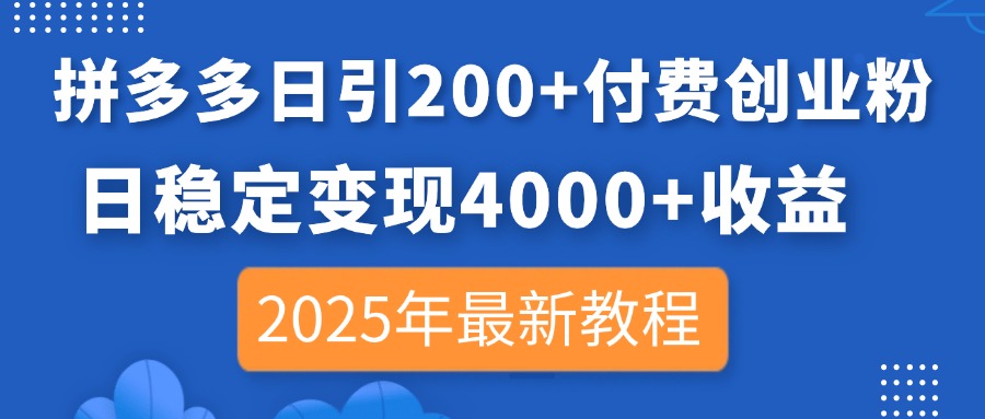 (14217期)拼多多日引200+付费创业粉,日稳定变现4000+收益,2025年最新教程-柒资源网创