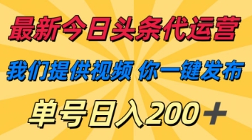 最新今日头条代运营，我们提供视频，你一键发布，单号日入200+【揭秘】-柒资源网创