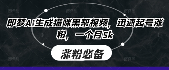 即梦AI生成猫咪黑帮视频，迅速起号涨粉，一个月5k-柒资源网创