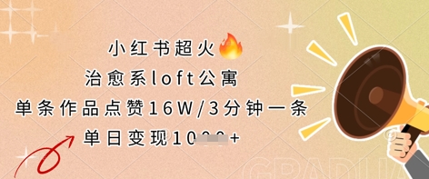 小红书超火的治愈系loft公寓,单条作品点赞16W,3分钟一条,单日变现数张-柒资源网创