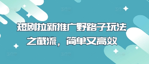 短剧拉新推广野路子玩法之截流，简单又高效-柒资源网创