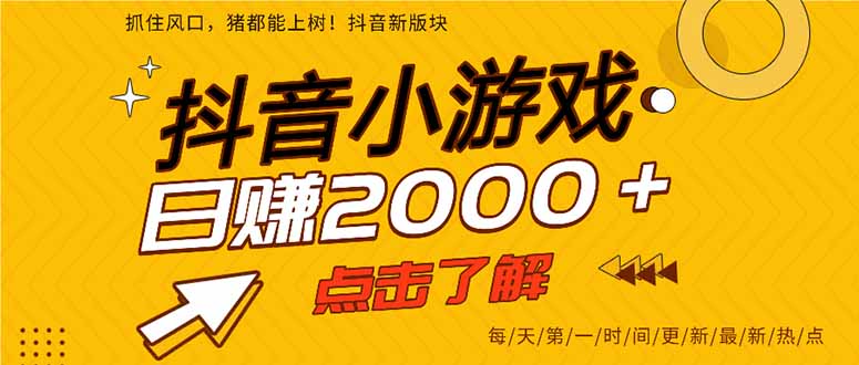 （14319期）抖音小游戏，最新风口项目，亲测单游戏2000+感兴趣点击了解。-柒资源网创
